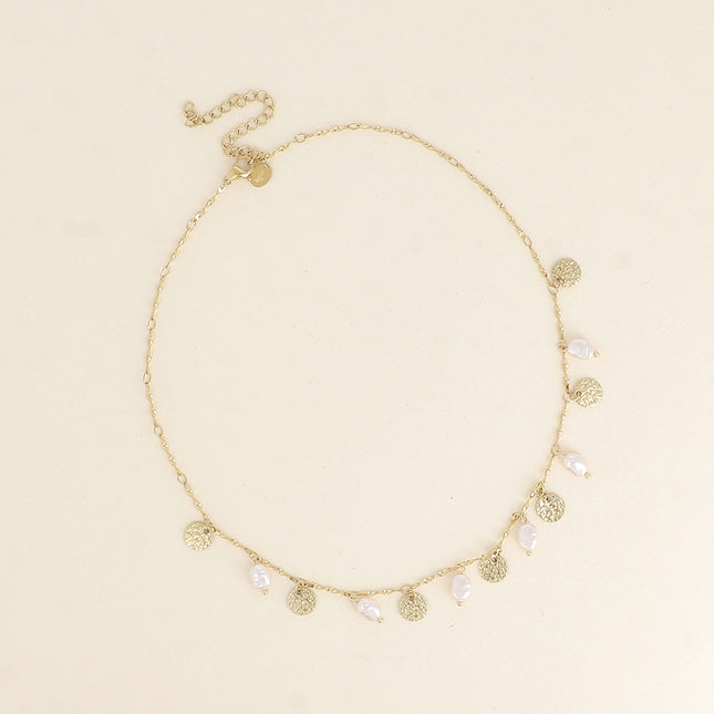 Necklace - hammered tassels and white resin beads