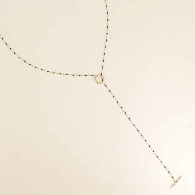 Y-shaped necklace or tie - enameled chain and cabochon clasp