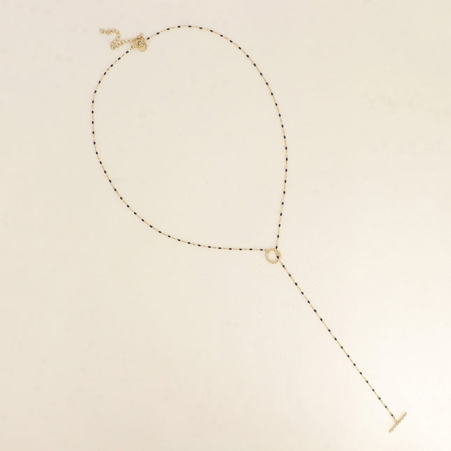 Y-shaped necklace or tie - enameled chain and cabochon clasp