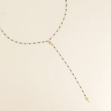 Collier Y - chaîne émaillée et croix religieuse