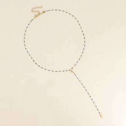 Collier Y - chaîne émaillée et croix religieuse