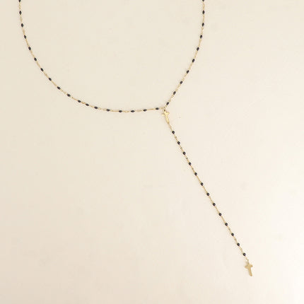Collier Y - chaîne émaillée et croix religieuse