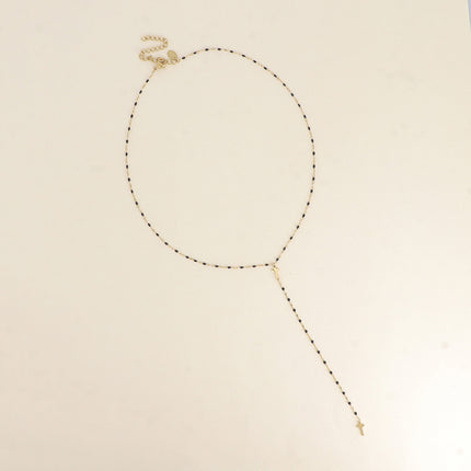 Collier Y - chaîne émaillée et croix religieuse