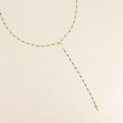 Collier Y - chaîne émaillée et croix religieuse