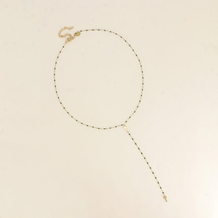 Collier Y - chaîne émaillée et croix religieuse
