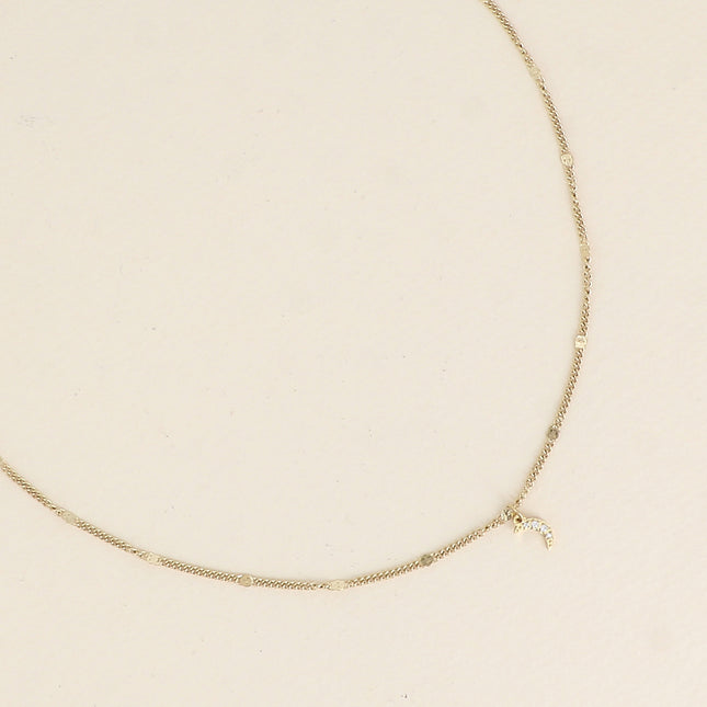 Necklace - small moon pendant with cubic zirconia