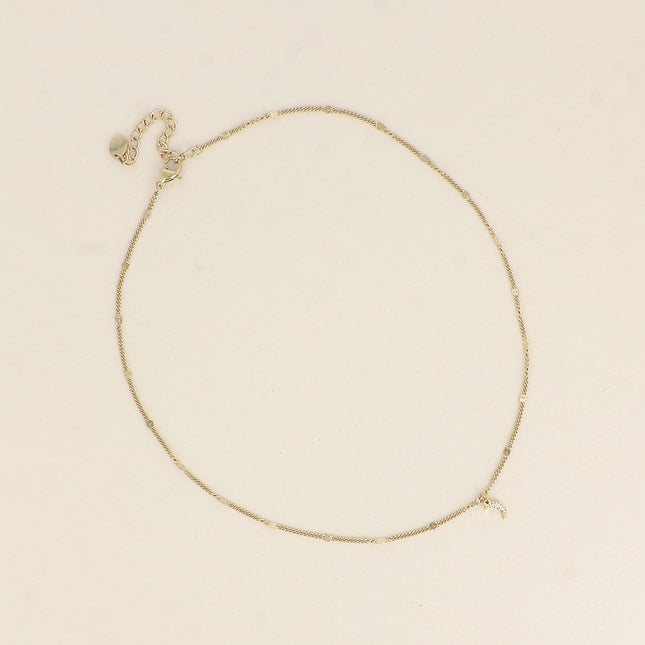 Necklace - small moon pendant with cubic zirconia