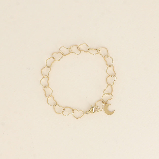 Bracelet - maillons coeurs et pendentif lune