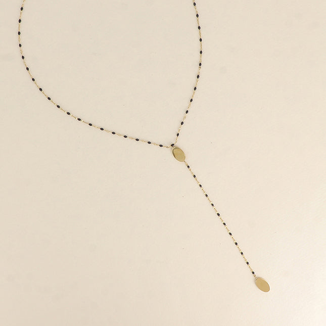 Y-shaped necklace - oval discs and enameled chain