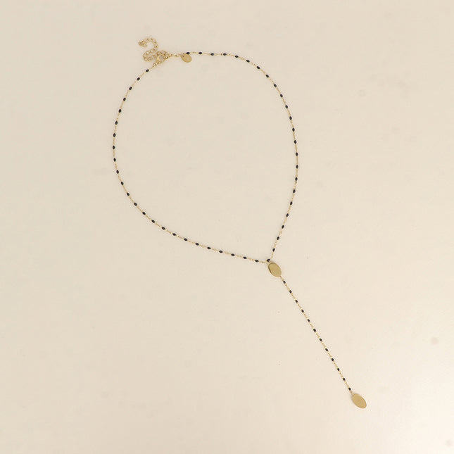Y-shaped necklace - oval discs and enameled chain