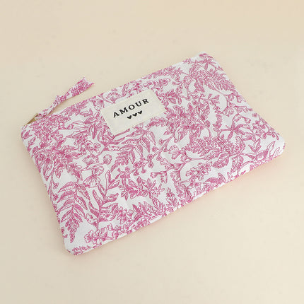Trousse côtelée - AMOUR et coeur, motifs fleuris imprimés