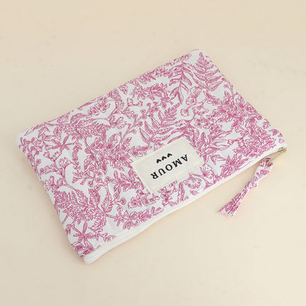 Trousse côtelée - AMOUR et coeur, motifs fleuris imprimés