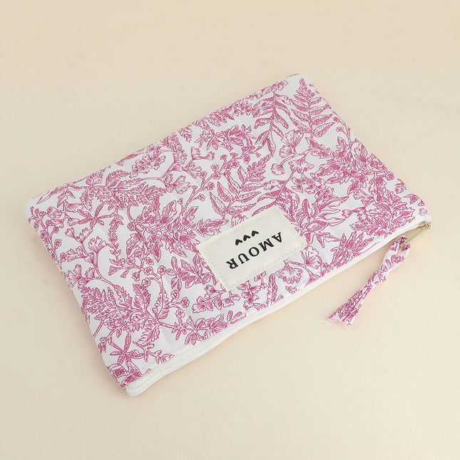 Trousse côtelée - AMOUR et coeur, motifs fleuris imprimés