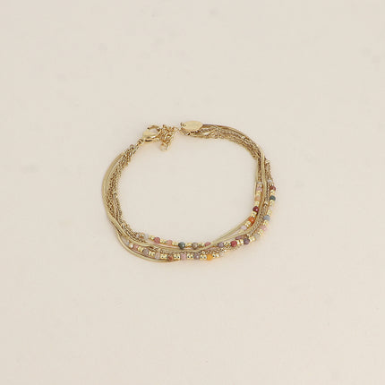 Bracelet Ellyn - 5 rangs, mailles miroir, forçat et torsadée avec pierres naturelles