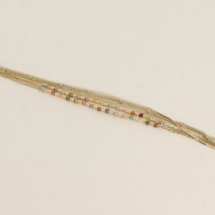 Bracelet Ellyn - 5 rangs, mailles miroir, forçat et torsadée avec pierres naturelles