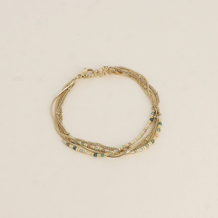 Bracelet Ellyn - 5 rangs, mailles miroir, forçat et torsadée avec pierres naturelles