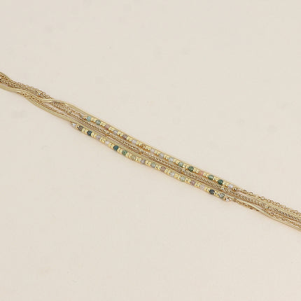 Bracelet Ellyn - 5 rangs, mailles miroir, forçat et torsadée avec pierres naturelles