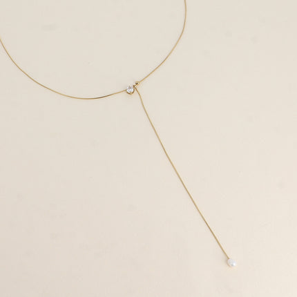 Collier Y - cristal rond et perle d'eau douce