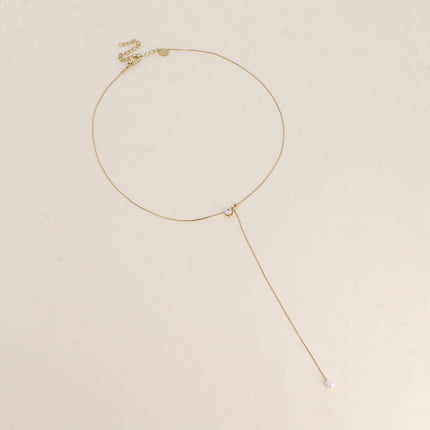 Collier Y - cristal rond et perle d'eau douce