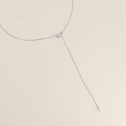 Collier Y - cristal rond et perle d'eau douce