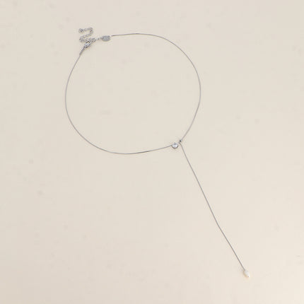 Collier Y - cristal rond et perle d'eau douce