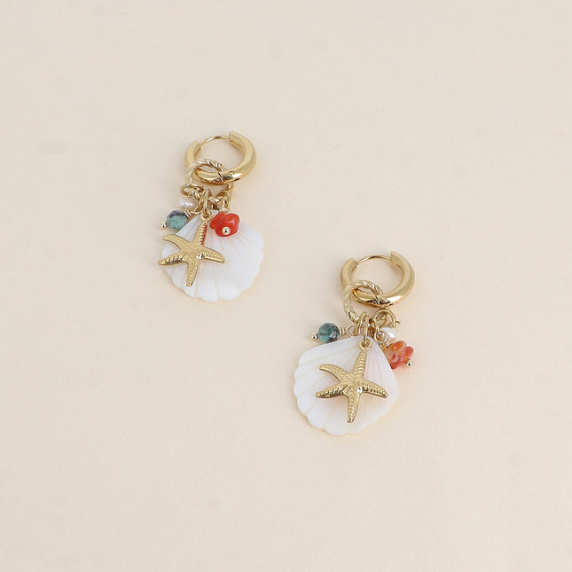 Creole earrings - mother-of-pearl shell, natural stones and starfish