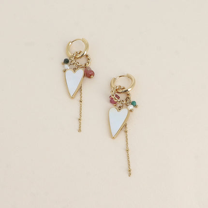 Creole earrings - mother-of-pearl center, natural stones