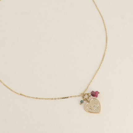 Collier - coeur oeil et de petites pierres naturelles