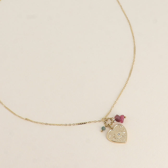 Collier - coeur oeil et de petites pierres naturelles
