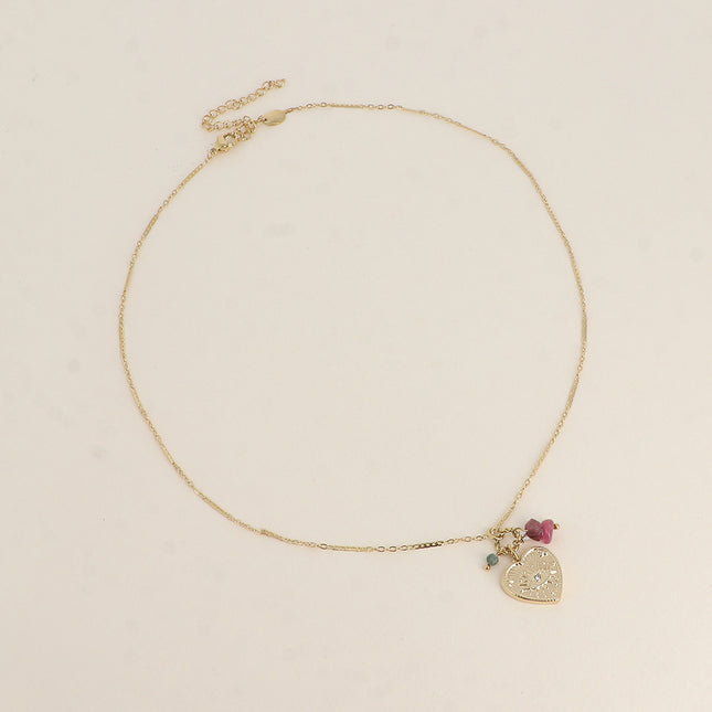 Collier - coeur oeil et de petites pierres naturelles