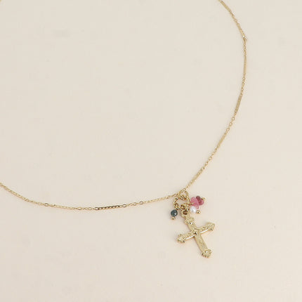 Collier - Croix religieuse, pierres naturelles