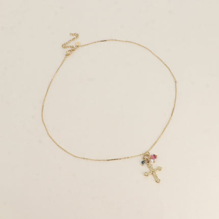 Collier - Croix religieuse, pierres naturelles
