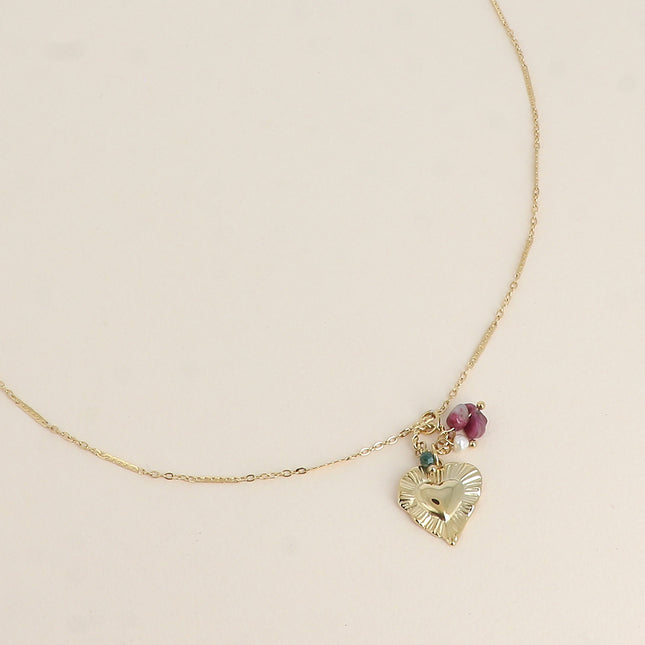 Collier - coeur texturé, pierres naturelles