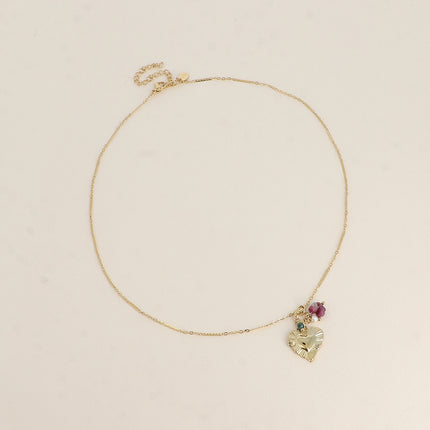 Collier - coeur texturé, pierres naturelles
