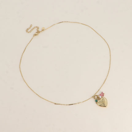 Collier - coeur strié, pierres naturelles