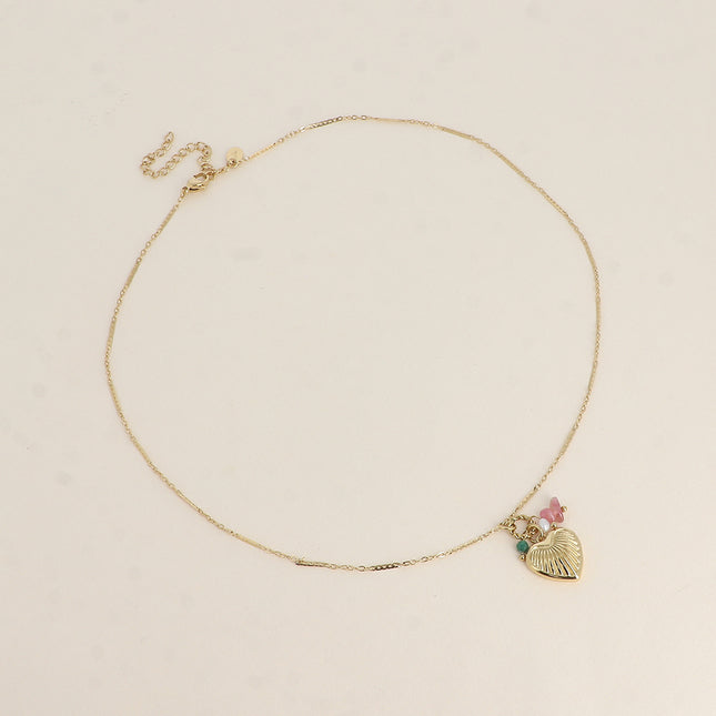 Collier - coeur strié, pierres naturelles