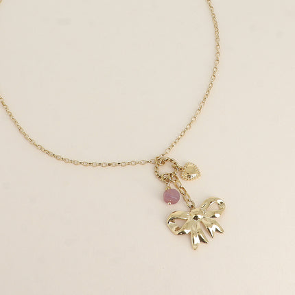 Collier - noeud papillon, coeur et pierre naturelle