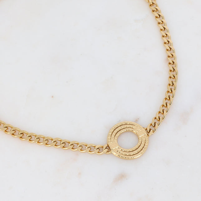 Collier Joyania - pendentif cercle texturé et maille gourmette