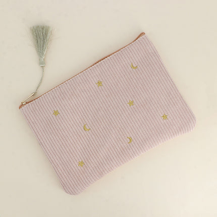 Pencil case - stars and moons - corduroy - 20 x 14 cm