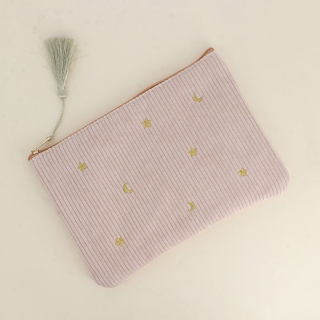Pencil case - stars and moons - corduroy - 20 x 14 cm