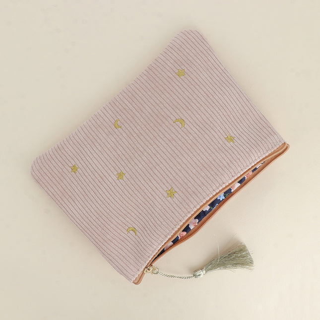 Pencil case - stars and moons - corduroy - 20 x 14 cm