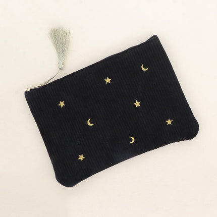 Pencil case - stars and moons - corduroy - 20 x 14 cm