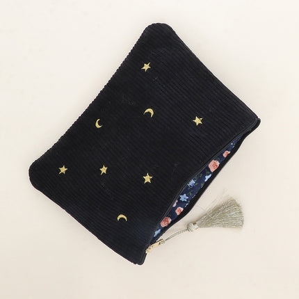 Pencil case - stars and moons - corduroy - 20 x 14 cm