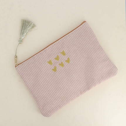 Pencil case - 6 hearts - corduroy - 20 x 14 cm