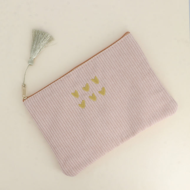 Trousse - 6 coeurs - velours côtelé - 20 x 14 cm