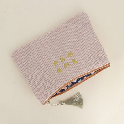 Pencil case - 6 hearts - corduroy - 20 x 14 cm