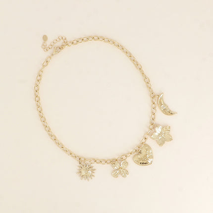 Collier Soléa - soleil, coeur, lune, fleur et trèfle
