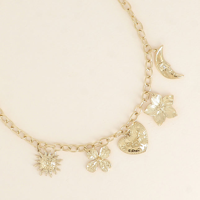 Soléa Necklace - sun, heart, moon, flower and clover
