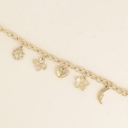 Bracelet Soléa - soleil, coeur, lune, fleur et trèfle