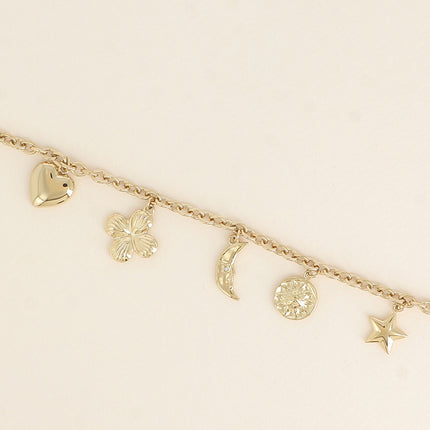 Bracelet Aglia - soleil, coeur, lune, fleur émaillée, étoile et trèfle